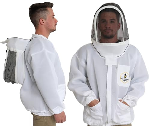 FOREST BEEKEEPING SUPPLY - Ventilated Bee Jacket with Fencing Veil Hood - Ultra Light Air Mesh Beekeeper Jacket (2XL)