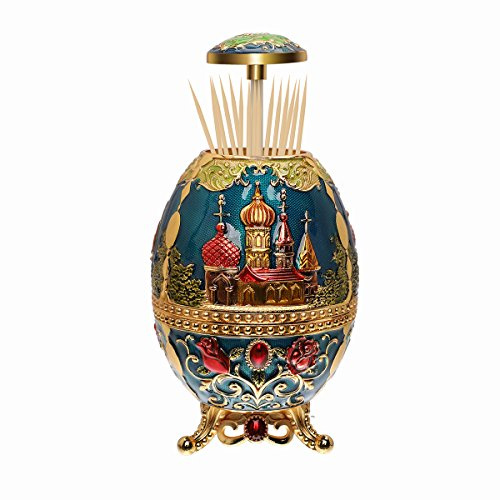 LAUYOO Portable Retractable Toothpick Holder with Bottle Opener Automatic Retro Pop Up Toothpick Dispenser Toothpicks Case Storage Organizer Container Decoration for Kitchen (Castle-Transparent Blue)