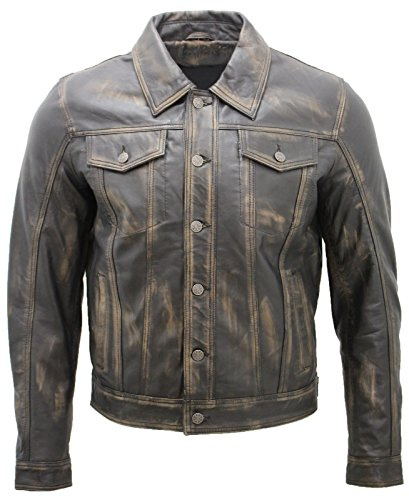 Camisole Pour Homme Décontractée Chemise en Cuir Noir Jeans Veste