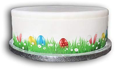 Top That Bordure décorative comestible sur feuille de glaçage, thème lapin de Pâques, marguerite, ruban - Parfaite pour gros gâteaux - Facile à utiliser