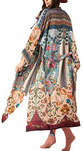 AiJump dam kimono knälängd strandklänning lång sommarklänning bikini cover up
