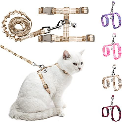 BEAUTYZOO Cat Harness and Leash Set Escape Proof for Walking, Kitten Soft Adjustable Vest Harnesses for Small Medium Large Cats, Easy Control Breathable Plaid Ribbon Nylon for Outdoor Indoor Use