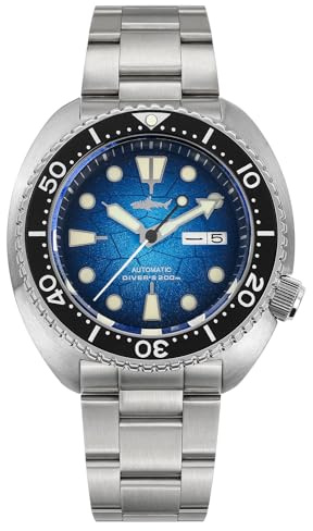 Heimdallr Montre automatique pour homme en acier inoxydable avec cristal saphir NH35A Mouvement C3 japonais Étanche jusqu'à 200 m Cadran tortue 44 mm, Bracelet en acier inoxydable avec cadran tortue