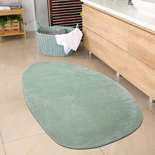 CARPETIA Ovaler Badezimmer Teppich angenehm weich – pflegleicht – in grün, 60x100 cm Oval