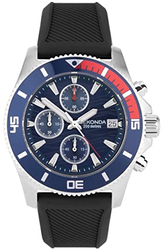 Sekonda Pacific Wave Montre chronographe pour homme avec affichage analogique de la date et bracelet en acier inoxydable 42 mm, bleu, Sangle