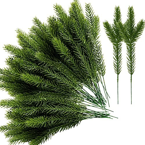 GIONAR 45 ramas de pino artificiales, ramas de abeto artificiales, grandes ramas de pino artificiales, hojas de pino, guirnalda de bricolaje, guirnalda de Navidad, decoración de jardín