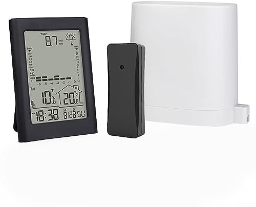 Digital Rain Gauge Real-time Rainfall Detection Rain Gauge Digital Temperature&Humidity Weather Outdoor Rainfall Monitor with Indoor Temperature and Humidity for Home Garden Farm