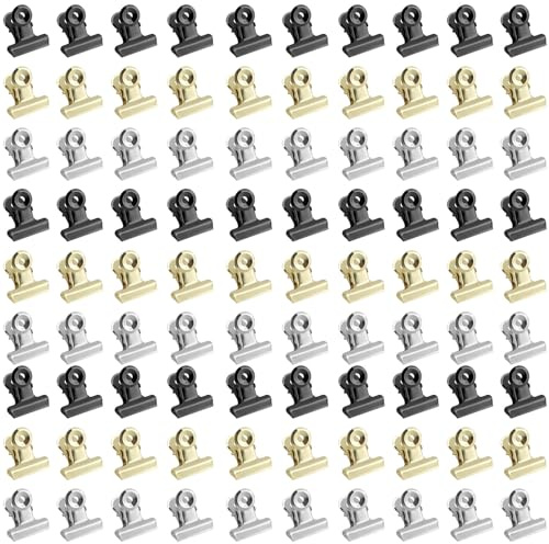 90 Piezas Clips Bulldog Pequeños, 22mm Bulldog Clips, Metal Papel de Bisagra Clip, Binder Paper Clips, Clips metal para Bolsas de Alimentos, Fotos, Fuente de Oficina en el Hogar, 3 Colores