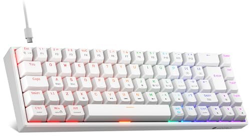KOORUI 60% Mechanical Gaming Keyboard, Mixed Colors LED Backlit Ultra-Compact 69 Keys, Mini Wired Keyboard with Red Switch for Windows Laptop PC/Mac OS/Xbox-WHITE(Red Switch)