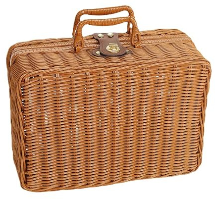 Scatola da Picnic Intrecciata, Cestino da Picnic in Plastica in Rattan con Manici e Serratura in Metallo per Campeggio All'aperto, Accessorio per Foto(S-Marrone)