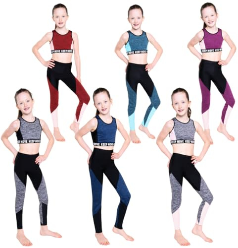 Barielle 10016 Outfit sportivo per bambini, tuta da allenamento, completo a due pezzi, leggings, crop top, tuta sportiva, Turchese, 158-164