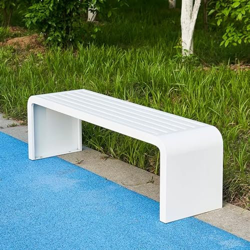 Trädgårdsbänk, utomhusbänkar med stålram, parkbänk, metallbänk för uteplats, väderbeständig uteplats, 500 kg/1102 lb Kapacitet, för parkträdgård, uteplats och lounge (Färg: vit, storlek: 15