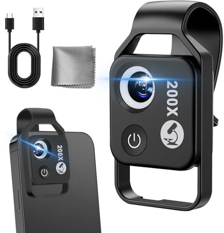 200X Mini-mikroskop für Smartphone, USB Handy mikroskop für Smartphone HD Mini-Mikroskop, Explore Micworld with 200X Smartphone Microscope