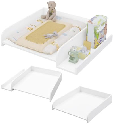 WOLTU Wickelaufsatz für Waschmaschine und Trockner, mit Seitenablage und Sicherheitsgurt, Weiß, 80 x 16,5 x 70 cm