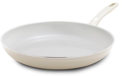 Greenpan Dover Healthy Ceramic Nonstick, 12 Frying Pan Skillet, PFAS-Free, Dishwasher Safe, Comfort Grip Handle, Cream White