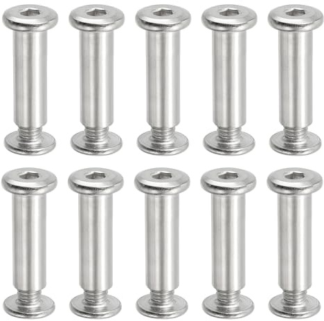 PATIKIL Hexagonala skruvar Chicago, 10 uppsättningar bindningsskruvar M6 x 25 mm Hexagonala anslutningsskruvar med infällda muttrar för möbelreparation album läderbälte, silver