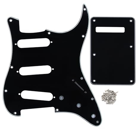 FLEOR SSS 11-Hole Electric Guitar Pickguard with Backplate and Pickguard Screws Set for ST Style Guitar Part,3Ply Black
