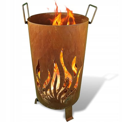 Kapaba – Recipiente para hoguera de jardín de acero corten – diámetro 30 cm x 57 cm – Brasero para exteriores robusto y barbacoa con aspecto de óxido, perfecto para jardín y terraza – Cesta de fuego