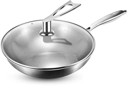 AIZYR Sartén De Titanio Wok Antiadherente con Tapa, Batería De Cocina Sin Revestimiento Batería De Cocina Compatible con Gas, Inducción,34cm