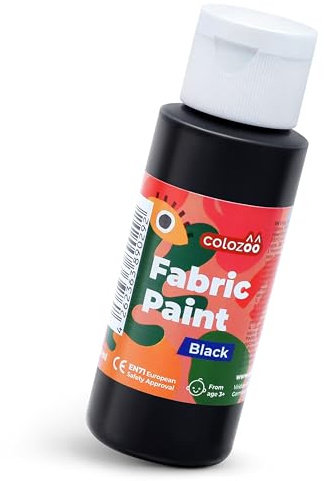 colozoo Schwarz Textilfarbe 60ml Waschmaschinenfest | Hochdeckende Stoffmalfarbe für Helle & Dunkle Stoffe | Textilfarbe für Kleidung, T-Shirts, Taschen, Jeans
