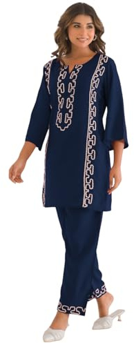 SHIENZY Ensemble ethnique coordonné | Haut pantalon décontracté pour femme | Ensemble Kurta fantaisie | Paire de robes complètes | Tenue Kurti élégante | Vêtements de coordination (SH-1677)