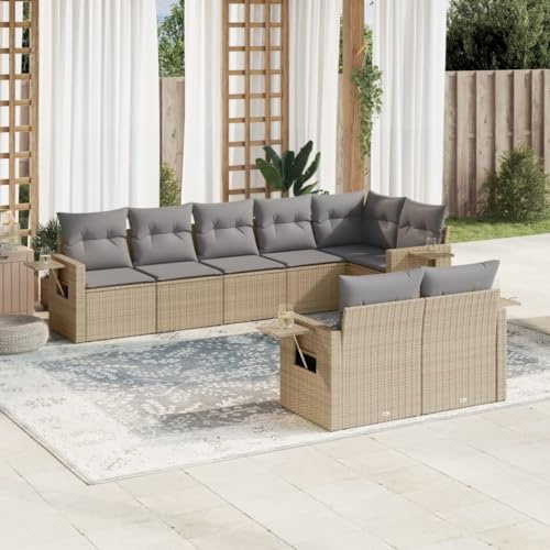 Owoxanthellate Set di 8 divani angolari in rattan sintetico, beige, con braccioli e tavolino pieghevole, 62 x 62 x 69 cm, per giardino, terrazza, balcone, giardino d'inverno