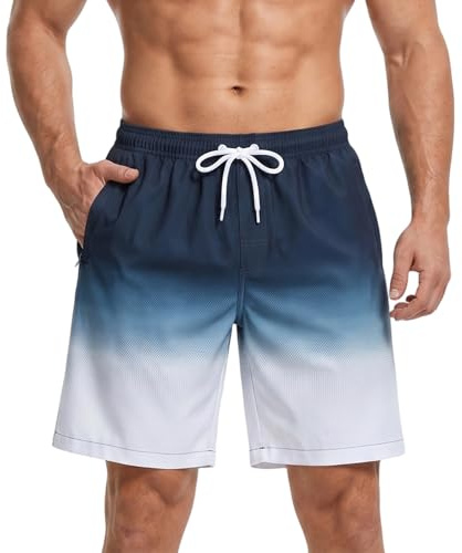 Donason Maillot de Bain Homme Séchage Rapide Short de Bain Respirant avec Doublure en Maille Douce, Short de Plage Piscine Natation pour Homme avec Poches à Fermeture éclair et Cordon de Serrage