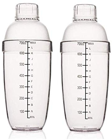 Plastic Shaker Cocktail 700cc / 24 oz Drink Mixer with Marks Clear Milk Tea Wine Shaker Bar Mixing Tool (24oz *2)