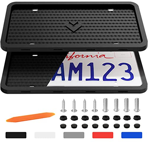 Aujen Silicone License Plate Frames 2 PCS for US Standard Car, Rattle-Proof and Easy Installation License Plate Holder (Black)