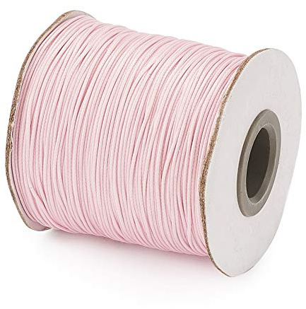 Cheriswelry 169 metros 0,5 mm de hilo de cordón de poliéster para ensartar cuentas, cuerda de macramé con carrete para hacer joyería, color PeraRosa