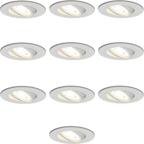 HOFTRONIC - 10er Set LED Einbaustrahler Weiß 230V - Schwenkbar und Stufenlos Dimmbar - Einbauleuchten 4 Watt - 345 Lumen - GU10 2700K Warmweiß - Deckenspots Rund (Ø75-80 mm) Flach