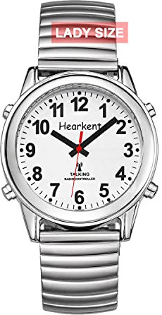 Hearkent Atomic Talking Watch for Women Self-Setting for Visually impaired Blind or Elder People (Elastic Band Silver, Lady Size)