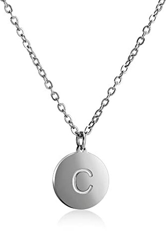 Kim Johanson Edelstahl Halskette für 2 in Silber | Partner Kette für Damen & Herren | A bis Z | Wasserfest | Paar Ketten mit Gravur I Personalisierter Schmuck | Verstellbar inkl. Schmuckbeutel (C)