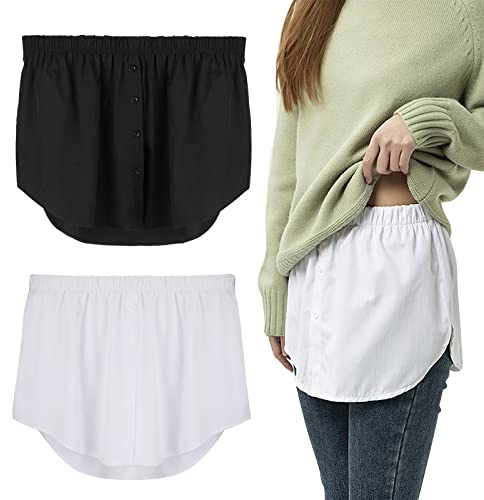 TAGVO Falda Camisa Falsa Mujer, Parte Superior Inferior Ajustable con Capas para Mujer, 2 Mini Faldas Falsas Ajustables Capas Barrido Inferior Extensor Camisa a Rayasextensores de Camisa Negro/Blanco