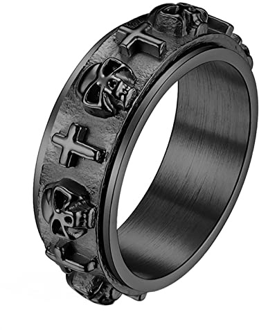 OIDEA Anillo para Hombre, Anillo Giratorio de Acero Inoxidable con Cruz de Calavera Vintage para Hombre, Negro US#11