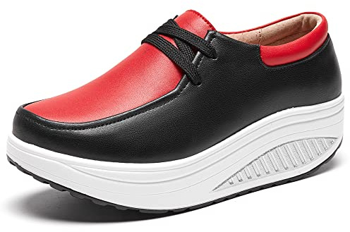 rismart Leather Platform Shoes Women Comfort Casual Walking Trainers