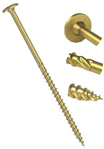 8mm x 200mm 'D' High Performacne Yellow Hardened Wafer Head Torx Wood Timber Construction Screw Sleepr Screws with Flat Head Carpenter Screws (Pack of 10)