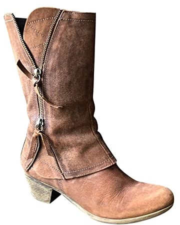 NUSGEAR 2023 Botas altas para Mujer nieve Botas hasta la Rodilla Holgadas invierno Elegantes botas tacón bajo de equitación Botas Vintage Largas Botas de Jinete Casual Moda Fiesta Cómoda Zapatos
