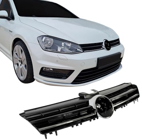 JOM 5G0853653RME Kühlergrill Kühlergitter für Golf 7 schwarz glanz mit Chromleiste R Look mit Aussparung für das Emblem