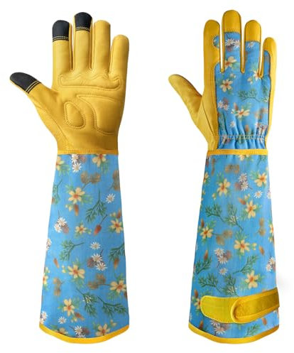Velway Damen-Gartenhandschuhe, lang, Dornen- und Rosenresistent, atmungsaktiv, Leder, für Gartenarbeiten, Größe M