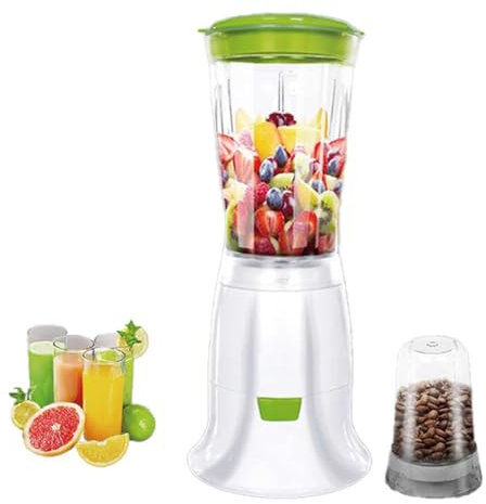 2 in 1 Frullatore con Maccinacaffe Capacità 400mL 170W con Lame in Acciaio Inox, Base Antiscivolo, Frullatore da Tavolo Cucina (Verde)