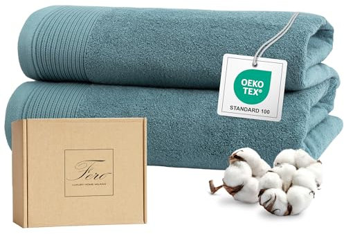 Ferò Set Luxus 2 Teilig Handtücher Groß, Badehandtuch 100% Baumwolle, Premium Low Twist 550 g/m², Ultra Weich und Saugfähig, Oeko-TEX, Italienisches Design, Badetuch,2 Duschtuch 70x140, Hellblau