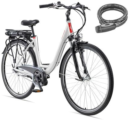 TELEFUNKEN E-Bike Damen 28 Zoll, Elektrofahrrad Alu mit 7-Gang Nabenschaltung - Pedelec Citybike mit Fahrradschloss, Mittelmotor 250W & 13Ah / 36V Lithium-Ionen-Akku, RC890 Multitalent