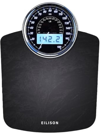 EILISON Highly Advance 2-in-1 Digital & Analog Weighing Scale for Body Weight-400lbs, 4 High Precison GX Sensor Accurate, Thick Tempered Glass, Extra Large Display (New Black)