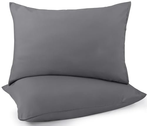 Utopia Bedding – 2er-Set Kissenbezüge – 40 x 80 cm – Oeko-TEX – Gebürstete Mikrofaser, 100% Polyester, mit Umschlagverschluss (Kissenfüllung Nicht enthalten), nur Kissenbezug – Grau