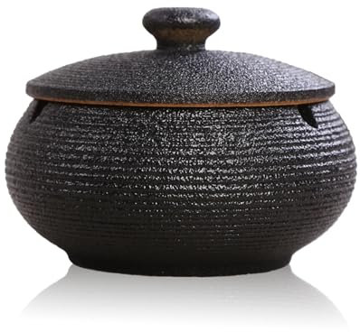 Posacenere con Coperchio, Posacenere in Ceramica Retrò, Impermeabile e Facile da Pulire per Uso Esterno, Adatto per la Decorazione della Casa e dell'Ufficio (A)