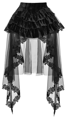 BPURB Gonna da Donna vittoriana Gotica in Pizzo Alto-Basso Lolita a Strati a Vita Alta a Trapezio in Tulle per Feste di Halloween, Nero, M