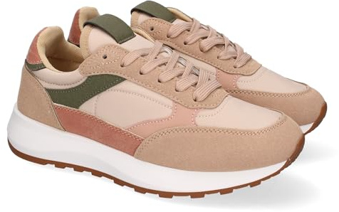 87690 Zapatillas Planas Deportivas de Mujer Casual, Puntera Redonda y Cierre de Cordoneras, Ideales para el Dia a Dia. Rosa Talla 36