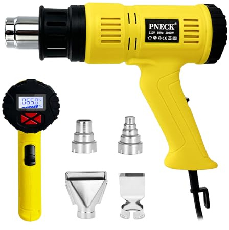 PNECK Heat Gun 2000W with LCD Digital Display, 140°F-1202°F Variable Temperature with 2 Speeds, Heavy Duty Hot Air Gun Kit with 4 Nozzles for Crafts, Shrinking PVC, Stripping Paint