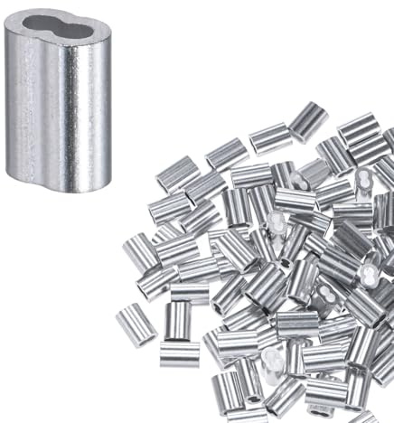 M METERXITY 100-Pack Aluminum Crimping Loop Sleeves, 1.5mm 1/16 Double Round Barrel Wire Rope Sleeves Cable Ferrule for Wire Rope/Cables Crimping Loop Sleeve